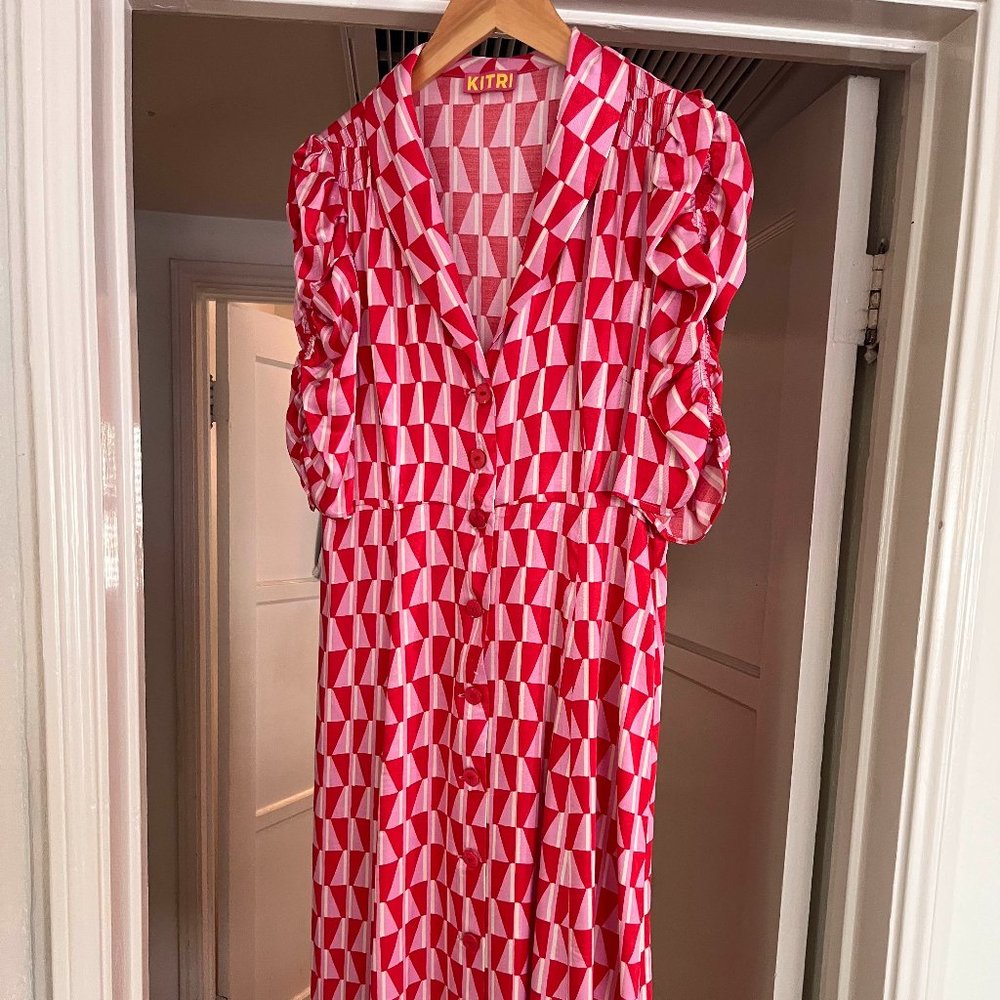 Kitri - Maguire Pink Tile Print Midi Dress (UK size 12)